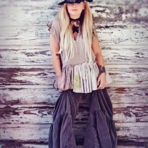 Anthropologie upcycled tunic, linen boho gypsy top